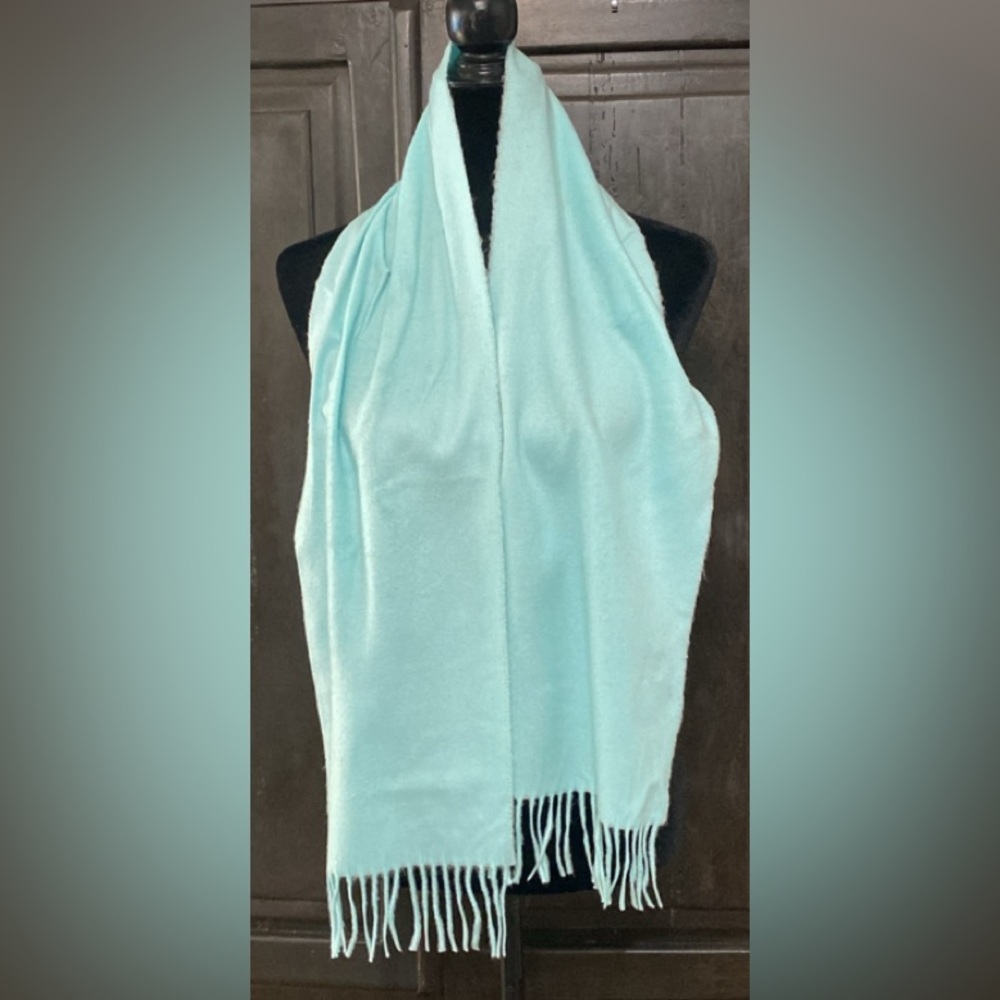 Teal 100% acrylic winter scarf with fringes